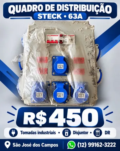 Quadro de distribuição STECK 63A com tomadas industriais e proteção DR