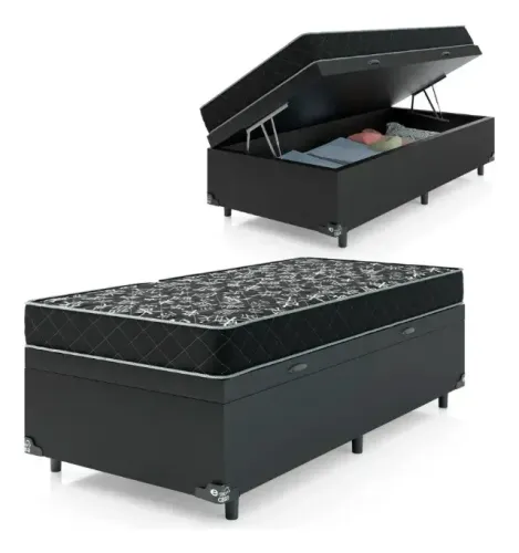 Colchão D20 + Cama Base Baú Solteiro