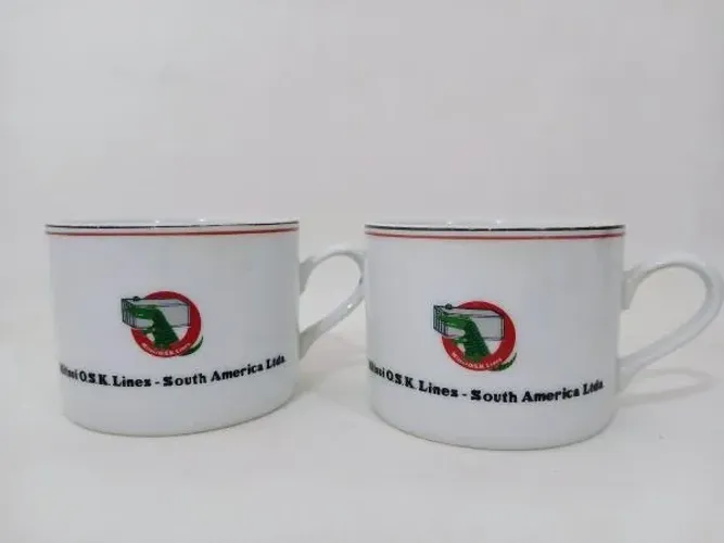 Antigo Par de Xicaras de Porcelana Schimidt 6cm - Contem Logotio Empresa de Navegação MITS