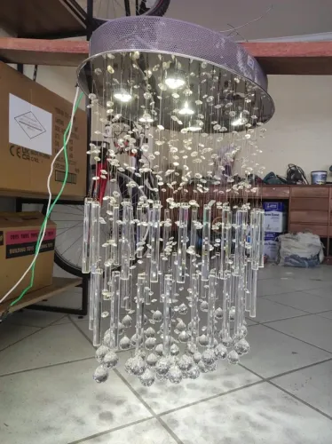 Lustre Plafon de Cristal - Chuva de Cristais - Spots LED GU10 Funcionando