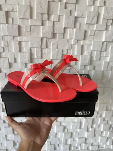 melissa rasteirinha coral com laço + caixa original tam.36