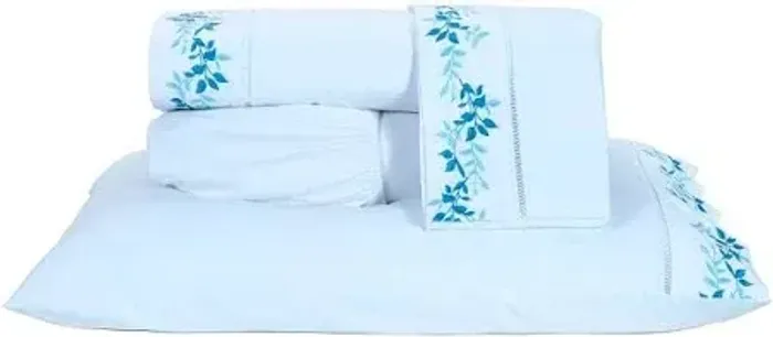 Jogo de Cama Azul Londres Bordado 200 fios 4 peças King