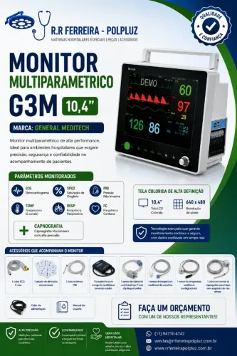 Monitor multiparamétrico Completo Com Capnografia 10,4" Tela Colorida