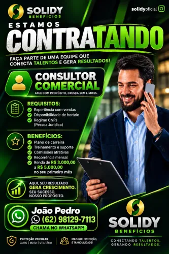 ? CONTRATA-SE CONSULTOR COMERCIAL - R$ 3.000 A R$ 5.000