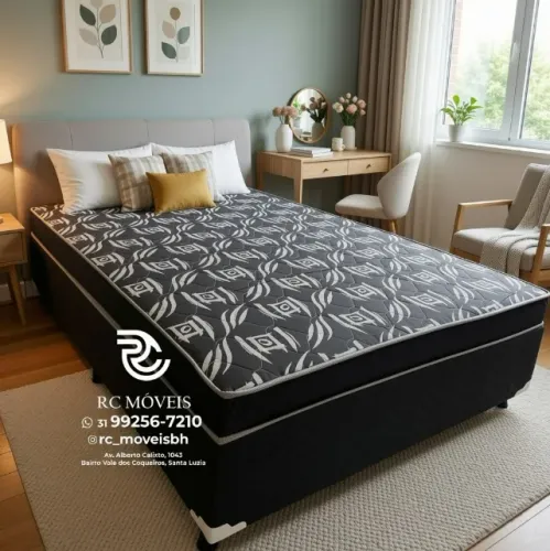 Cama Box Casal com Molas Ensacadas 1,38x1,88 Floral Marrom Durável
