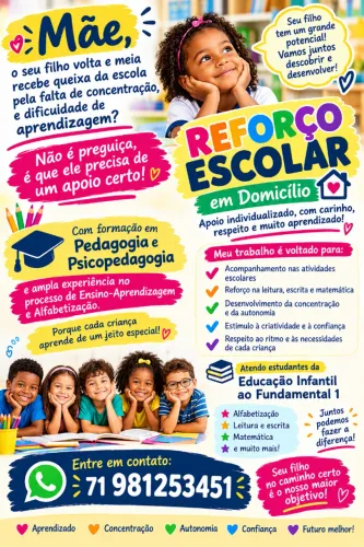 ? REFORÇO ESCOLAR EM DOMICÍLIO - EDUCAÇÃO INFANTIL AO FUNDAMENTAL 1