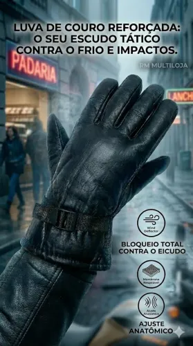 Luva Moto Couro Reforçada Com Fivela - Frio Extremo e Vento