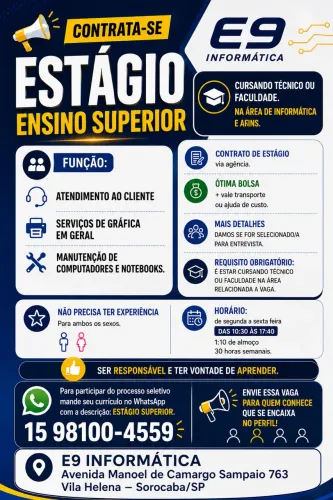 Vaga estágio área de gráfica e informática