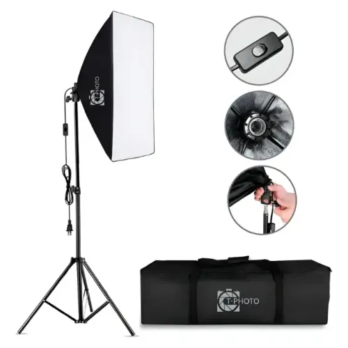 Kit Softbox Iluminação Contínua 50x70cm com Tripé de 2m | Soquete E27 | Luz Suave para Est