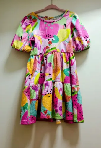 Vestido Infantil Frutas Baby Club Manga Curta Bufante Tamanho 3