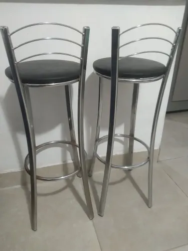KIT 2 Banco Banqueta Alta Bar Goumert Encosto Chapa Prata