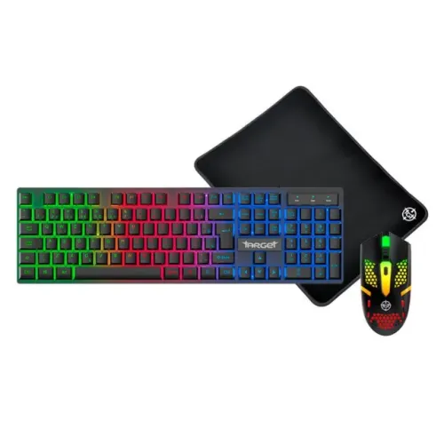Kit Teclado Mouse Mousepad com Iluminação LED RGB fio USB 1600 Dpi