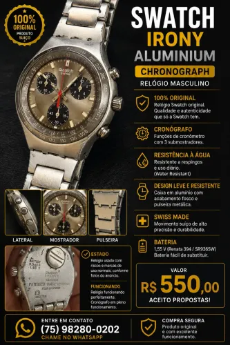 Relógio Swatch Irony Aluminium Cronógrafo Swiss Made Vintage