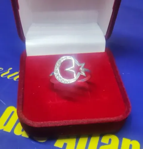 Anel Sol e Estrela Prata Peso 1.70 Gramas 12 mm Pedras Zircônias