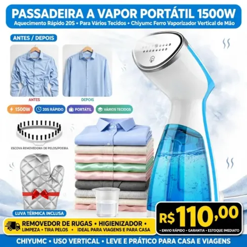 Passadeira A Vapor Portátil 1500W Aquecimento Rápido 20S Para Vários Tecidos Chiyumc Ferro