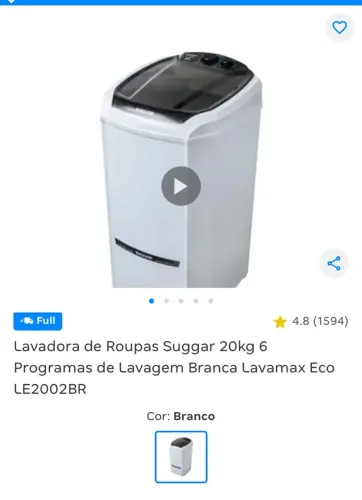LAVADORA DE ROUPAS SUGGAR 20kg