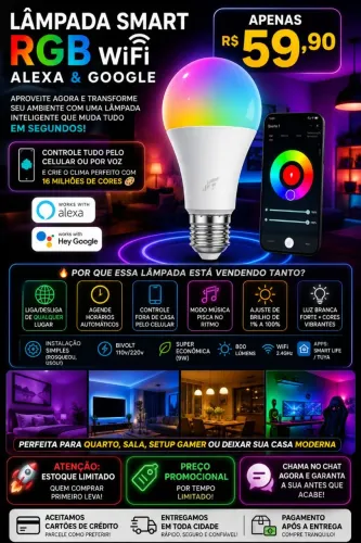 LÂMPADA INTELIGENTE SMART WIFI - Alexa & Google