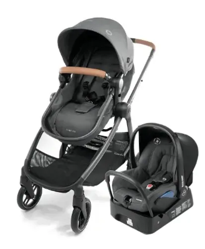 Carrinho Anna3 cor Cinza com Bebê Conforto e Base Maxi Cosi