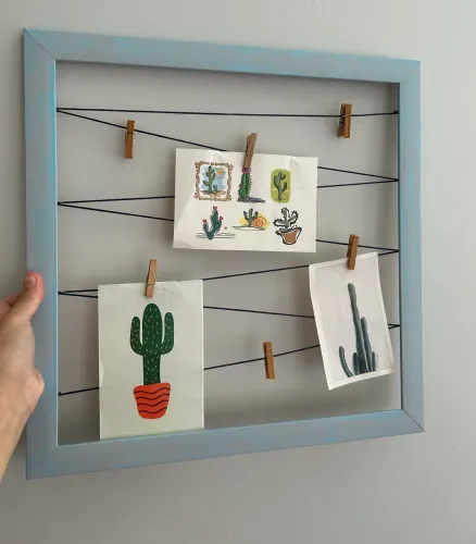 Quadro De Parede Para Fotos 40 x 40 Com Varal E Prendedores