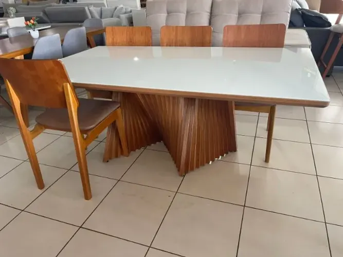 MESA DE JANTAR PÉ BAILARINA MADEIRA TAMPO 1.80 COM 6 CADEIRAS 
