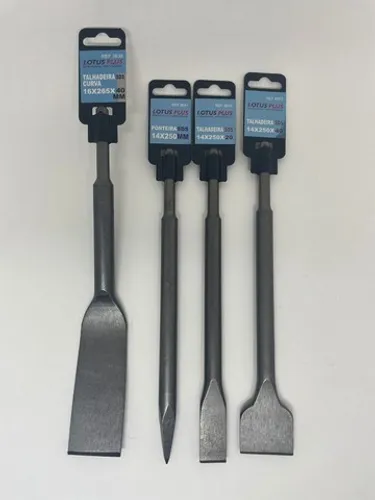 Kit 4 Peças Ponteira e Talhadeira para Martelete Sds Plus Lotus