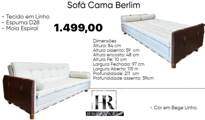 Sofá Cama Berlim - Novo - Bege Linho ENTREGA HOJE !!! 
