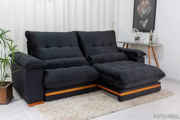 Sofá Retrátil Reclinável Ibis 2.30m Veludo Preto Até 12x - Frete Grátis 