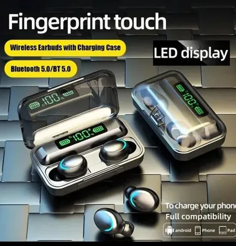 Fone bluetooth F9 display digital inteligente, stereo 5.1 função Power Bank