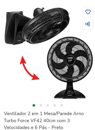 ventilador de mesa e parede Arno turbo force potente 6 pás 220v