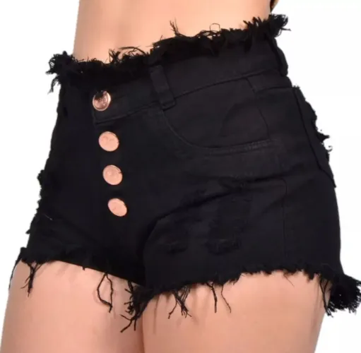 Short Jeans Preto Destroyed