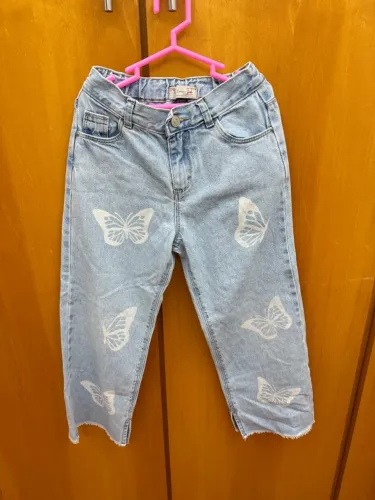 Calça Jeans Infantil Girls Collection, com Borboletas - Tamanho 7/8