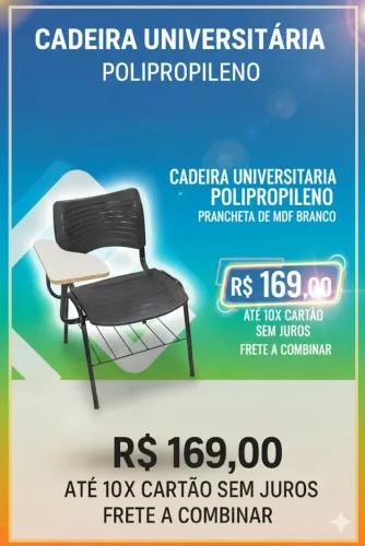 Cadeira Universitaria c/ Prancheta de MDF (Nova) Escolar em Polipropileno Cor Preta