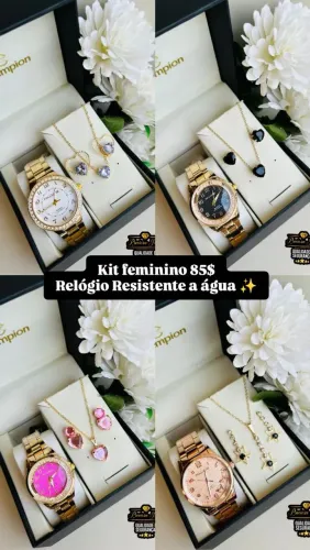 Kit feminino relógio resistente a água+ colar e brincos entrega grátis 