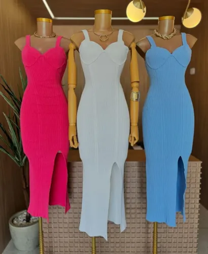 Vestido midi modal azul