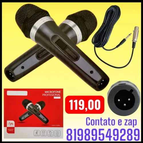 Microfone Duplo com Fio Profissional Tomate MT-1003.
