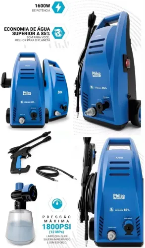 Lavadora de Alta Pressão Philco 1600W 1800PSI + Snow Foam e 85% economia água Profissional
