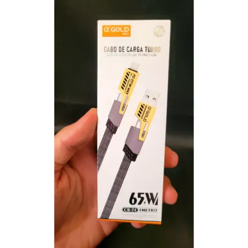 Cabo Multifuncional A GOLD CB-74 - 65W | USB, Tipo-C e Lightning nas Duas Pontas