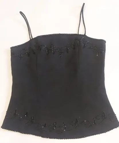 Top Croped Bordado Com Canutilho Festa Preto, Usado Preto 40 (Usado)