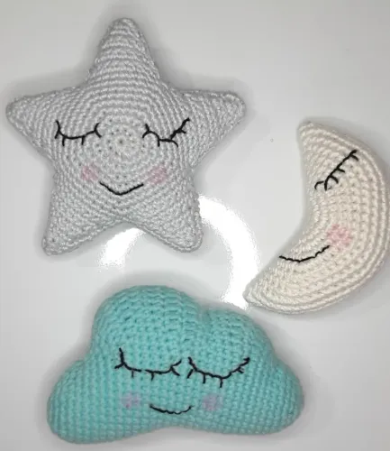 Kit Lua, Estrela e Nuvem Decoração em crochê amigurumi