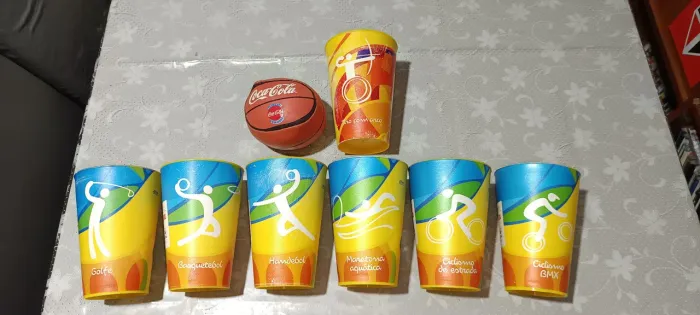 Copos olimpíadas Rio 2016 + mini bola de basquete Atlanta 1996