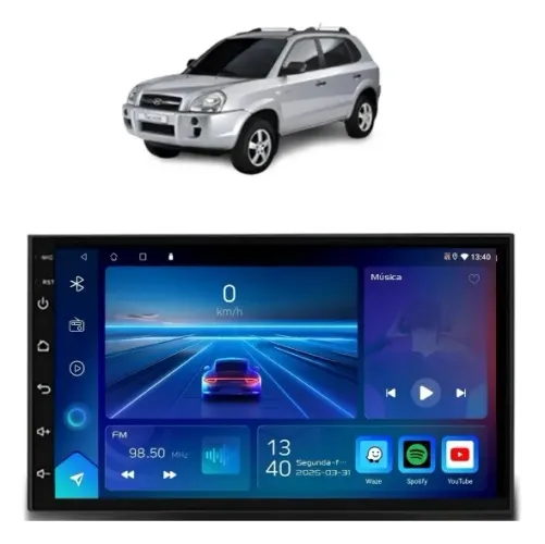 Central Multimídia Android 14 7 Pol. 4Gb/64Gb Carplay/A. Auto Tucson 2006 a 2017
