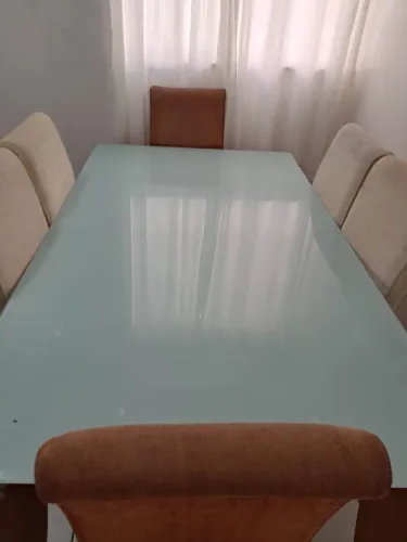 Mesa de Jantar com Tampo de Vidro + 6 Cadeiras