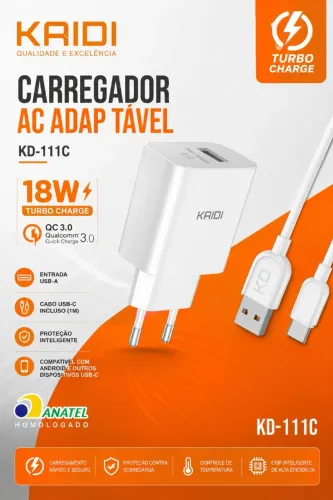 Carregador Kaidi Tipo C