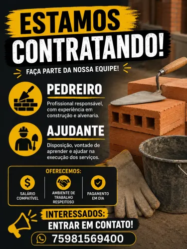 Estamos contratando profissionais da construção 