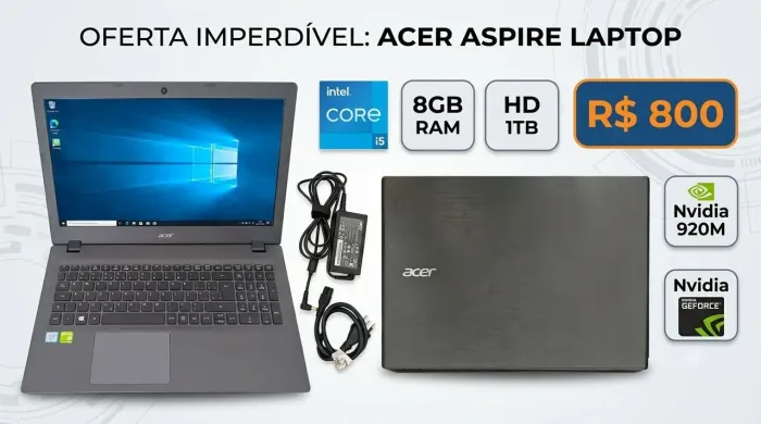 Notebook Acer i5 6ª Geração | 8GB RAM | HD 1TB | Vídeo Dedicado Nvidia