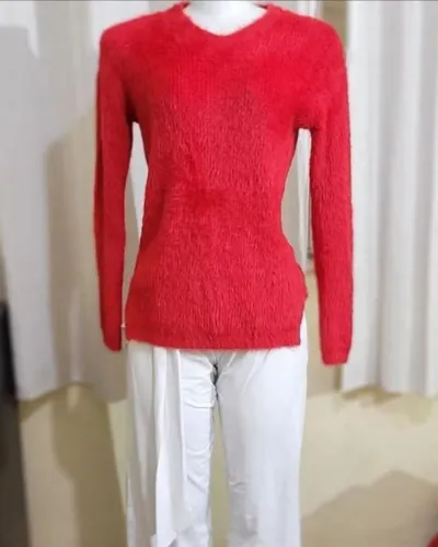 Suéter feminino vermelho lã inverno tam M