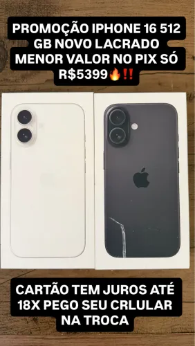 iPhone 16 512 gb novo lacrado 1 ano garantia + NOTA FISCAL