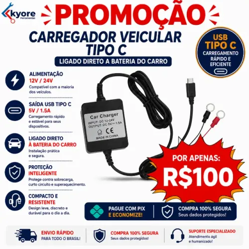 CARREGADOR VEICULAR PARA RASTREADORES TIPO C