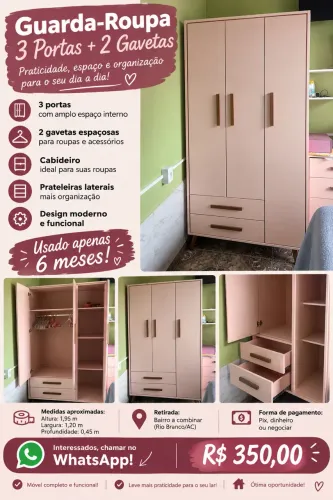 Guarda-Roupa 3 Portas + 2 Gavetas