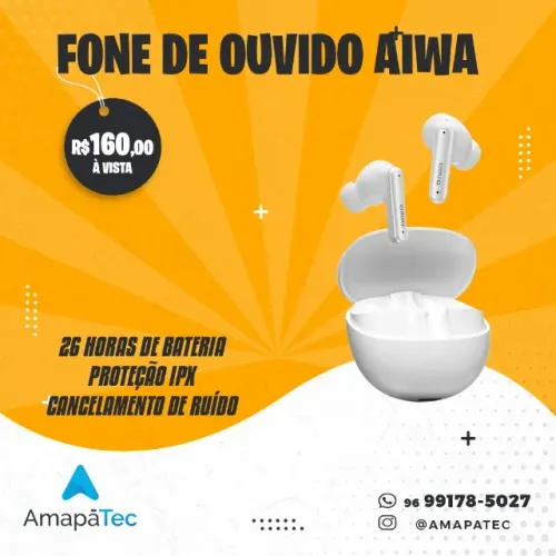 Fone de Ouvido AIWA  IPX4 ANC 26 Horas de bateria